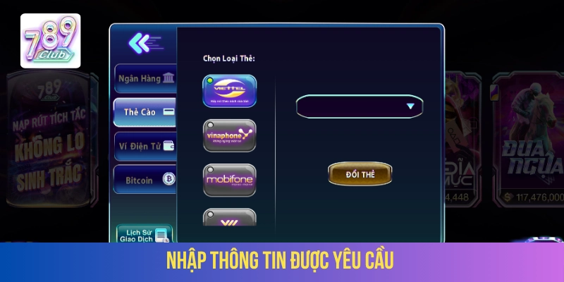 Điền đầy đủ những dữ liệu cần thiết cho giao dịch 